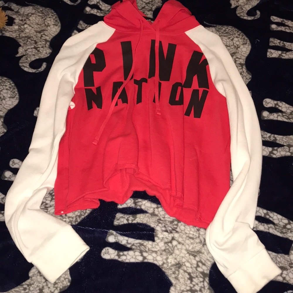 PINK crop top hoodie.